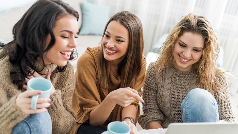 friends, stock friends laughing, three women, coffee, community