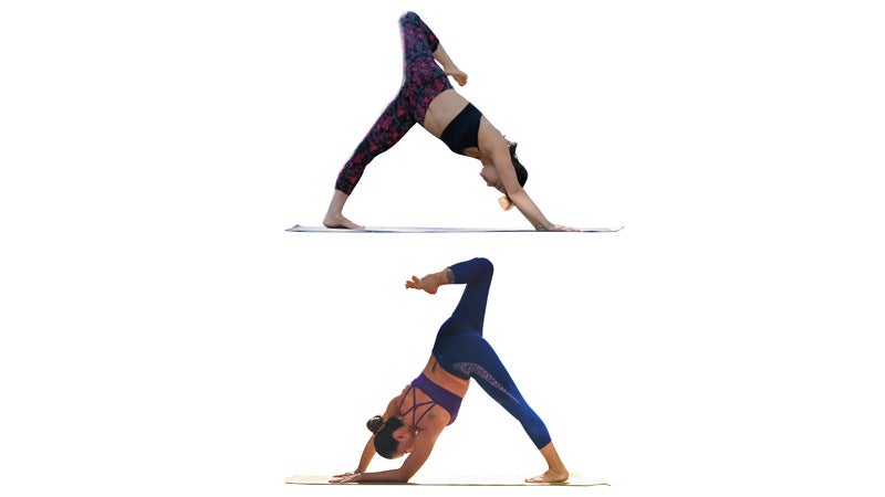 Two Fit Moms in 3-Legged Downward-Facing Dog Variation Two Fit Moms in 3-Legged Downward-Facing Dog Variation