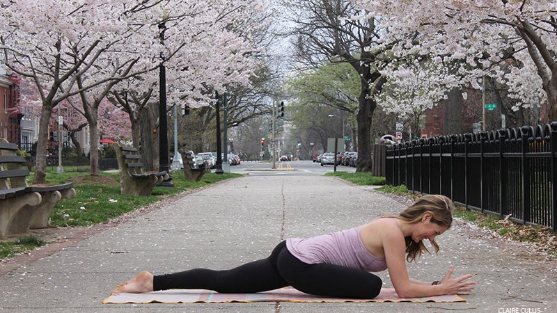 Leah Cullis performs Half Pigeon. Leah Cullis performs Half Pigeon.