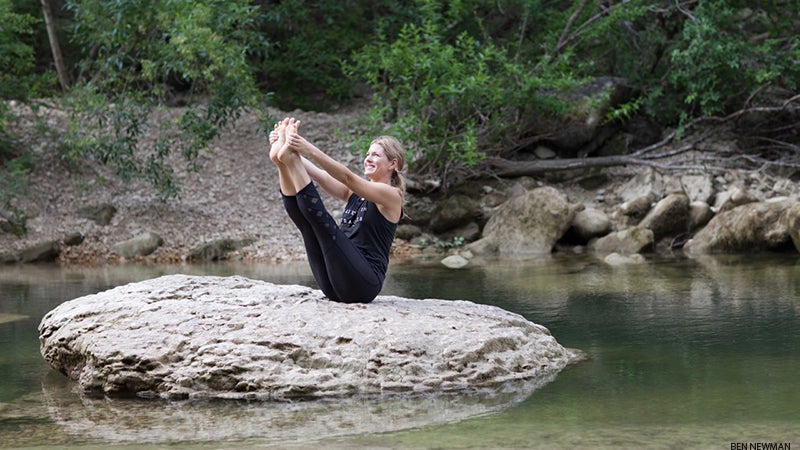Leah Cullis performs Boat Pose. Leah Cullis performs Boat Pose.