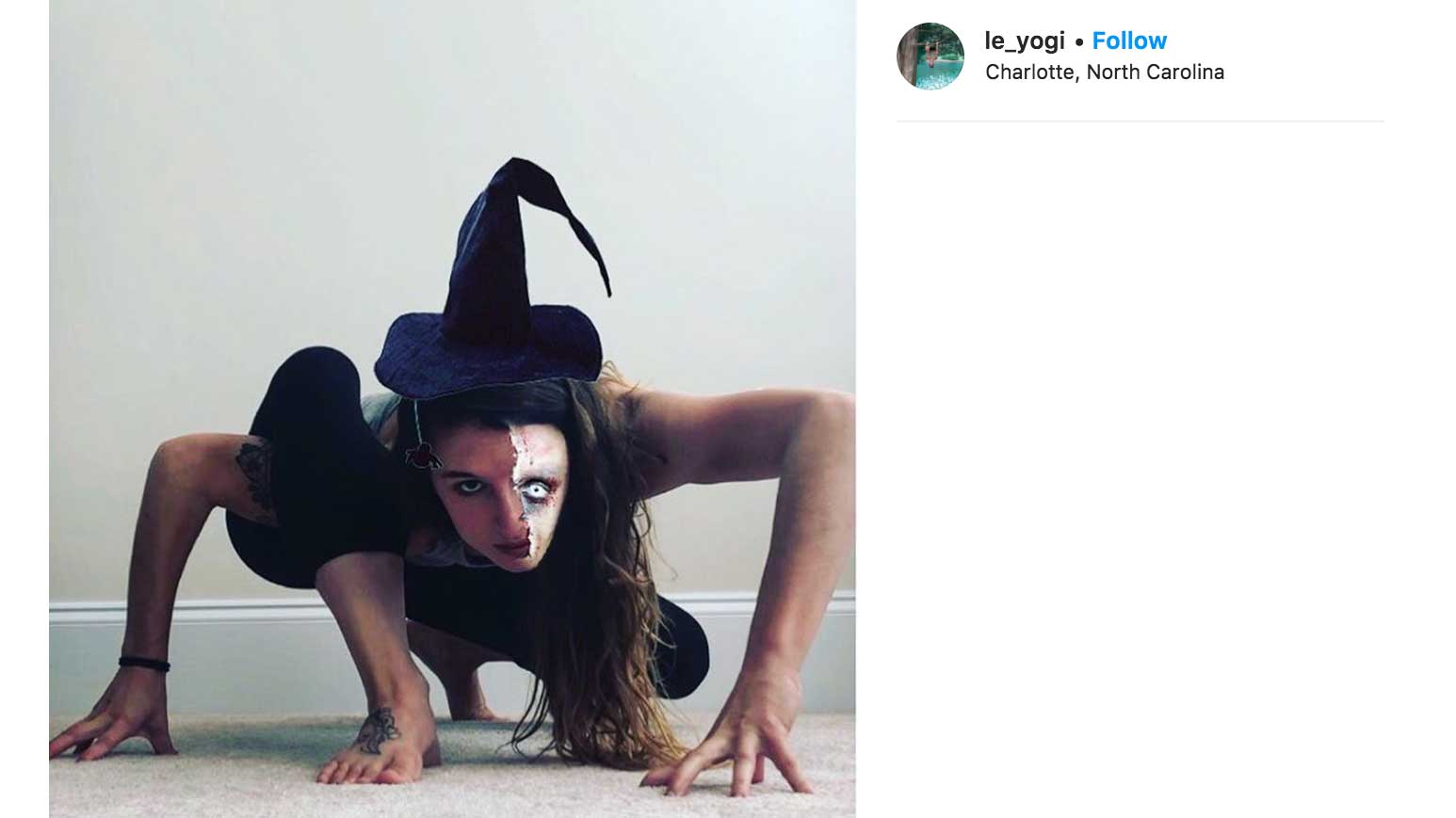 halloween6 Woman in Halloween costume doing yoga