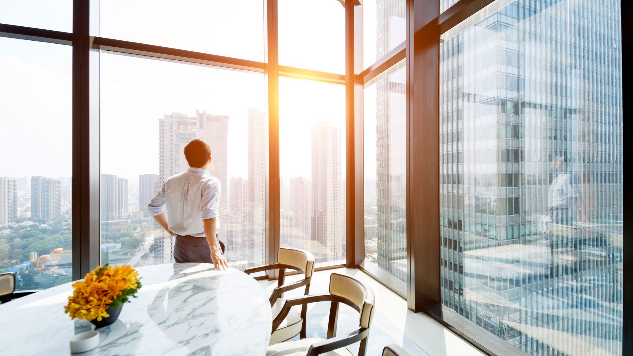 BusinessManLookingAtSkyline None