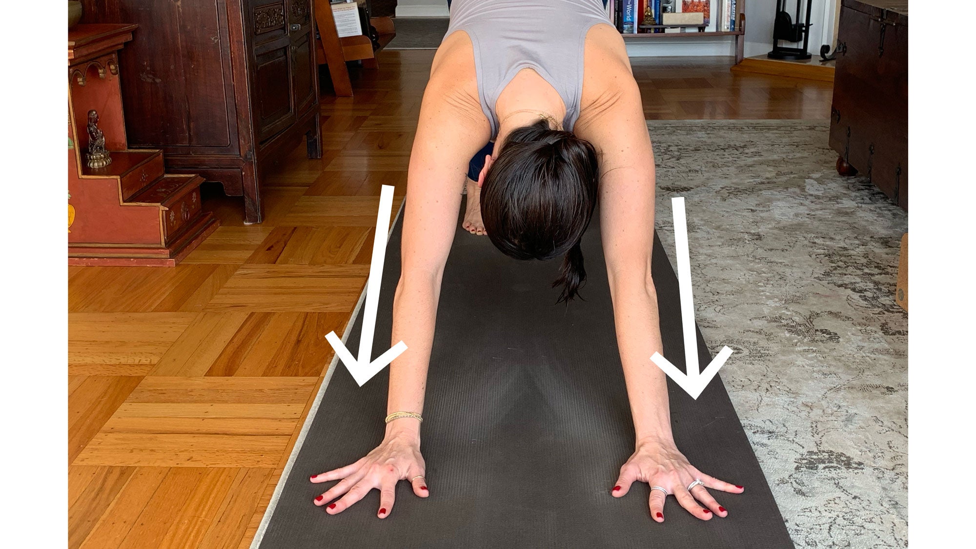 AMS-Well-aligned-elbows- Yoga and hyper-mobility. Downward Facing Dog (Adho Mukha Svanasana).