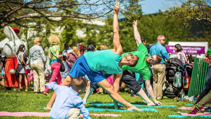 Michael Joe Hall and Carson Calhoun, The Yoga Garden at the White House, Triangle Pose Michael Joe Hall and Carson Calhoun, The Yoga Garden at the White House, Triangle Pose