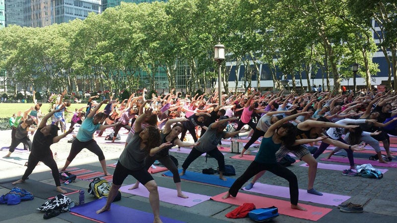 Bethany Lyons teaches Side Angle Pose at Bryant Park