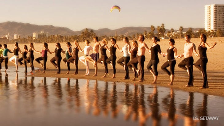 beach yoga getaway, tree pose, vrksasana