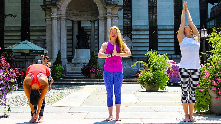 Kristen Kemp teaches Sun breaths at Bryant Park Yoga.