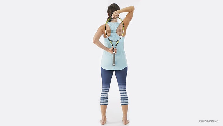 yoga-for-ath_276_01_FNL tennis, cowface arms pose with racket assist, gomukhasana