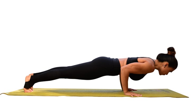 Two Fit Moms perform Chaturanga Dandasana.