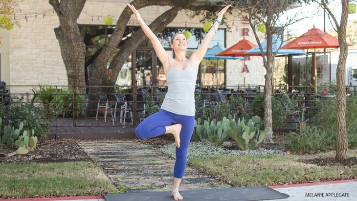 Leah Cullis in Tree Pose Leah Cullis in Tree Pose, vrksasana