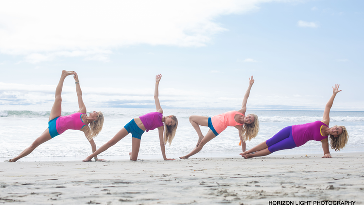 pre-paddle-side-plank side plank, 4 girls, beach