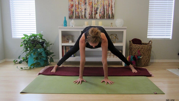 Wide-Legged Forward Fold with a Blanket Wide-Legged Forward Fold with a Blanket