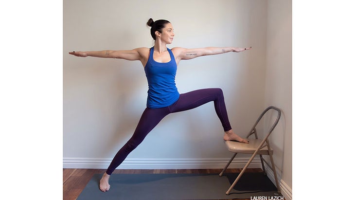 warrior II on chair karly treacy, warrior II chair prenatal yoga with chair warrior II karly treacy