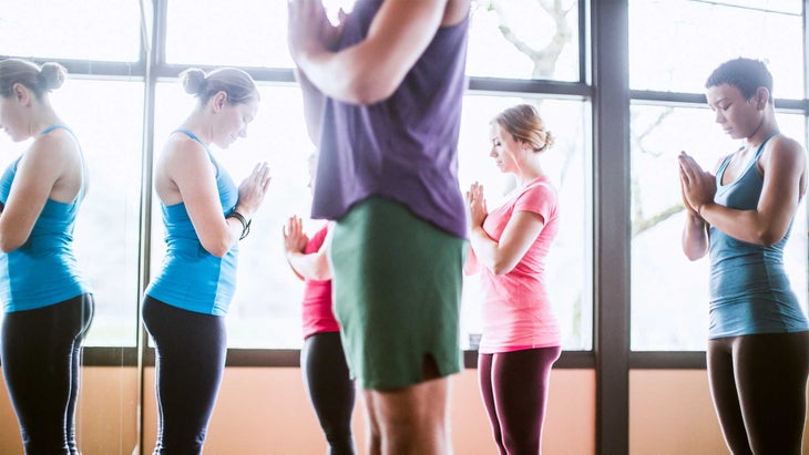 yoga class, business of yoga, prayer hands