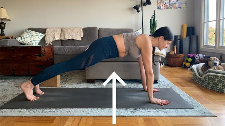 Plank-using-low-belly Yoga and hyper-mobility. Plank Pose.