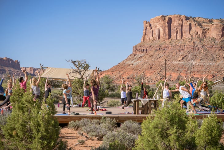 yoga under red rock None