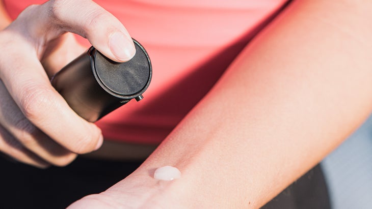Close-up of vitamin D lotion applied on a woman's wrist