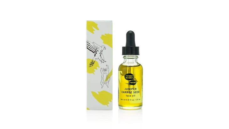 Meow Meow Tweet face oil dropper bottle with packaging