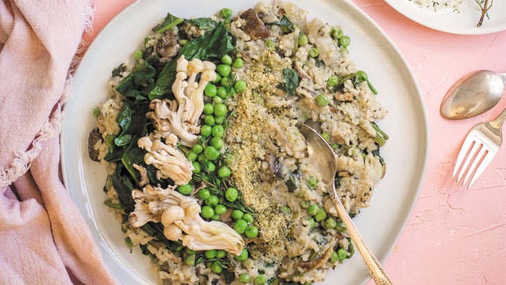 Mushroom Risotto with Spinach, Peas, and Nettles from Root & Nourish