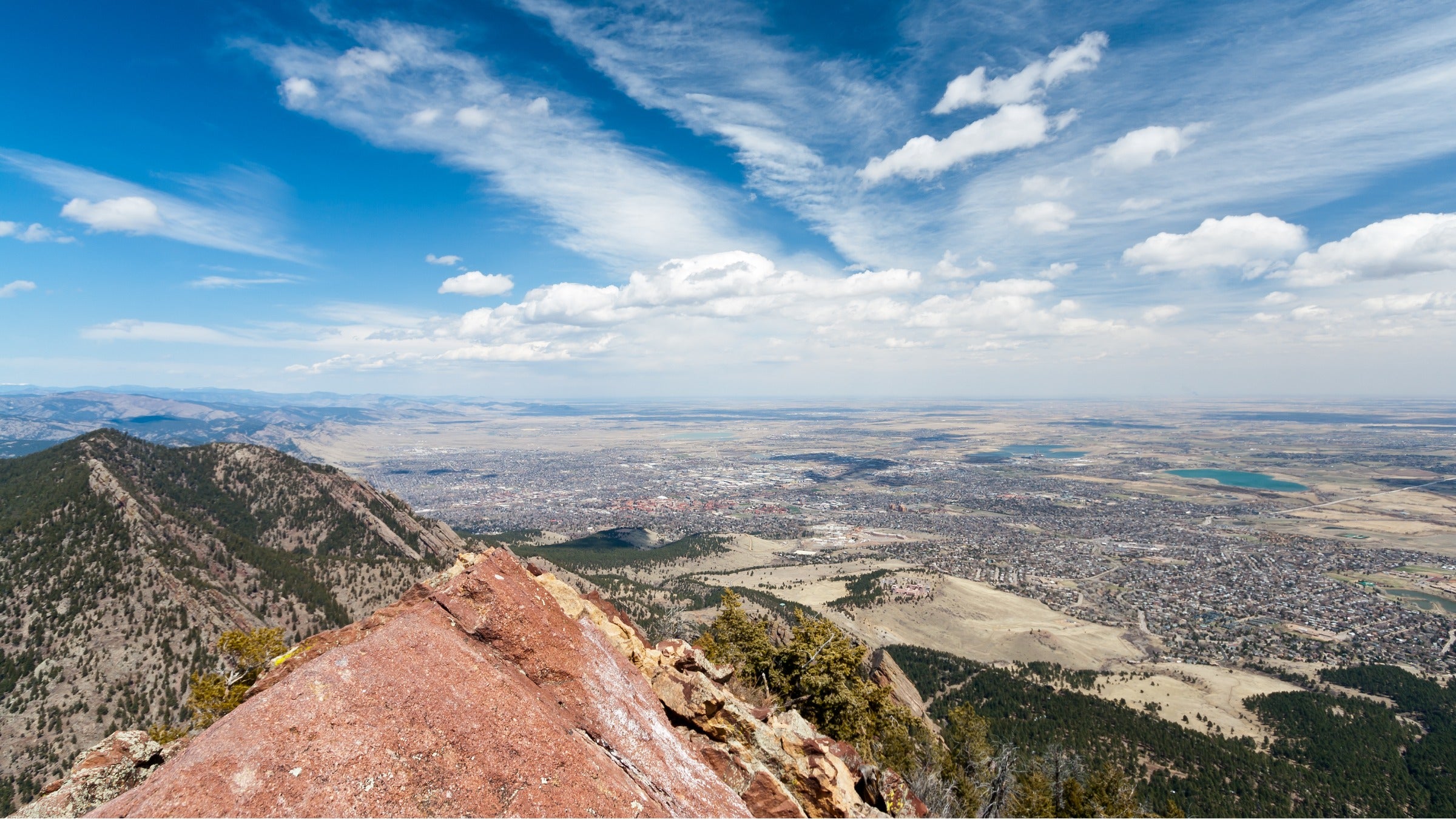 An aerial view of Boulder, Colorado, where Yoga Journal is headquartered.