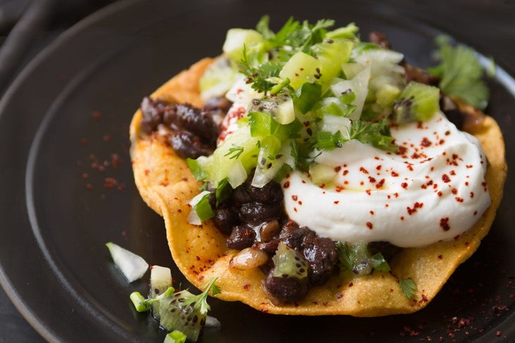 Black Bean Tostadas with Kiwi Fruit Salsa