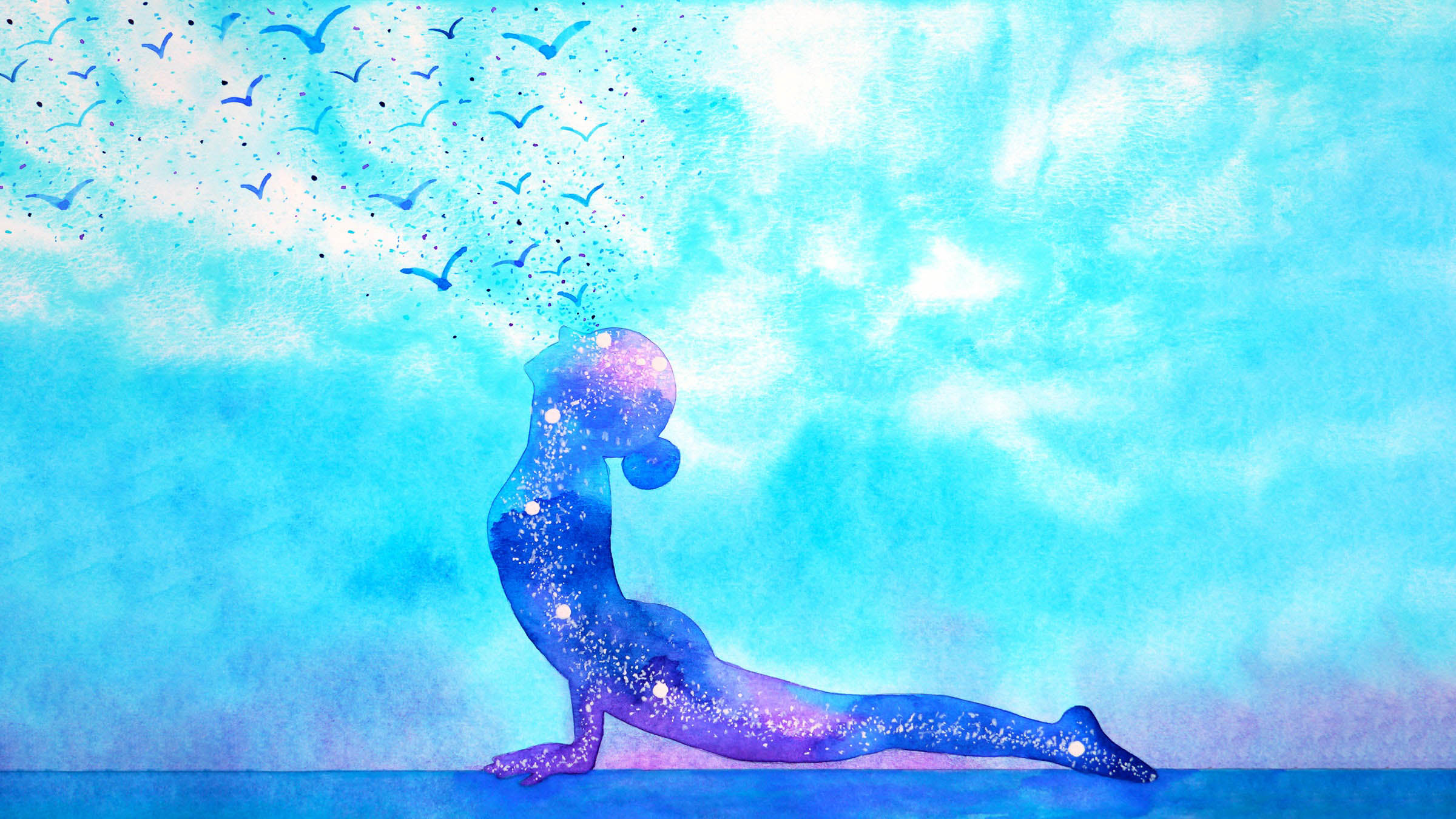 Abstract watercolor of woman in upward facing dog