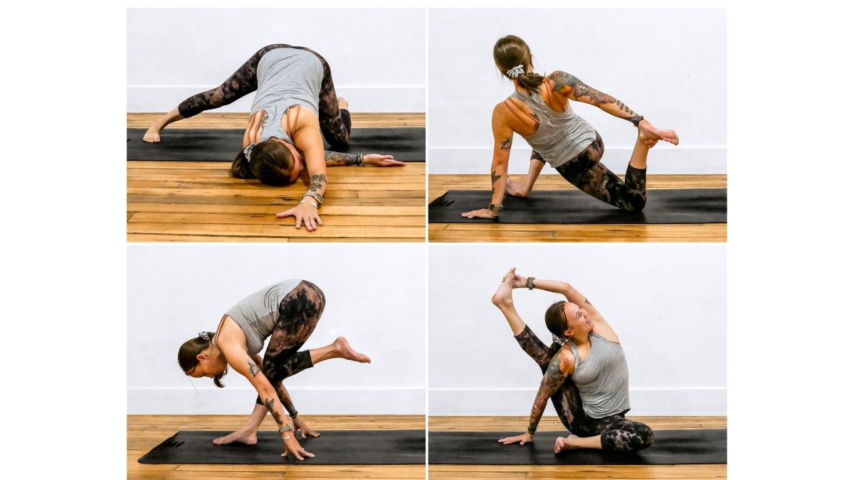 into Compass Pose through different poses and twists and hamstring stretche...