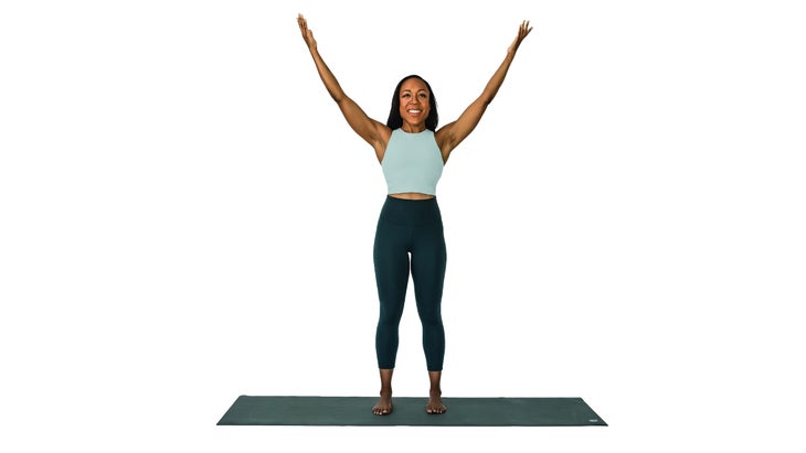 Woman in Mountain Pose with arms high