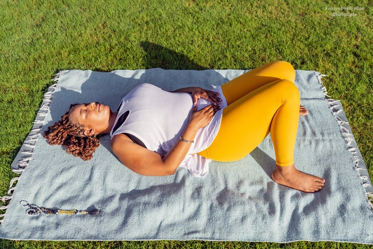 Kiesha Battles in Constructive Rest pose_ yin yoga
