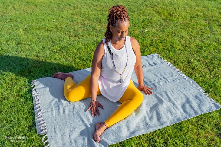 Kiesha Battles in Yin deer pose