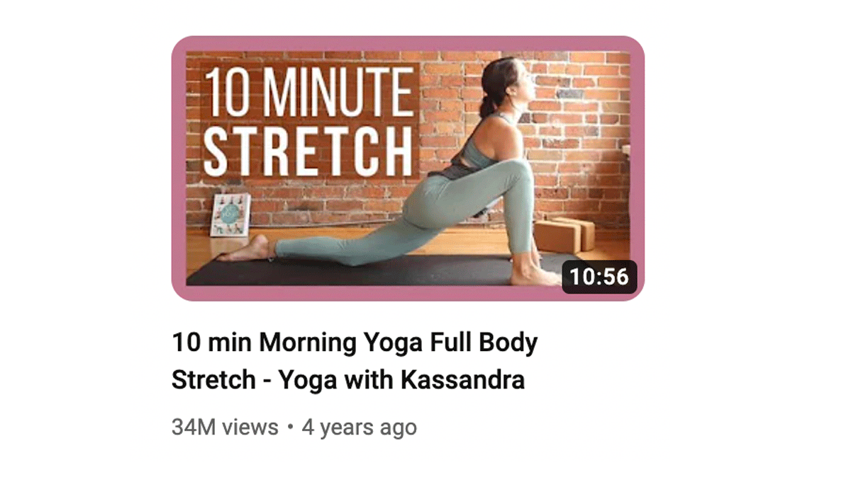 Yoga With Kassandra YouTube class for 10-Minute Stretch