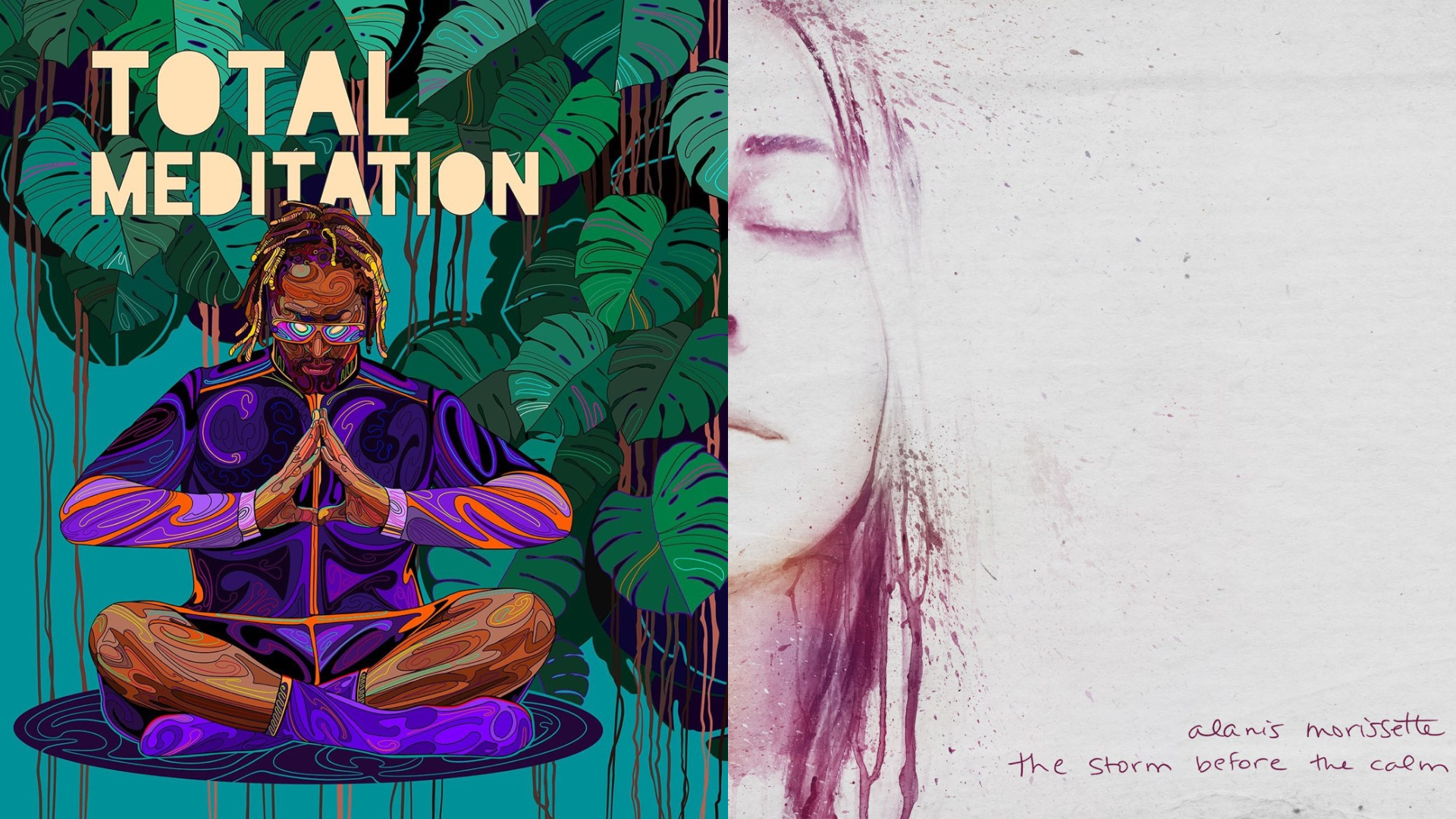 Image of Lil Jon and Alanis Morissette meditation music covers.