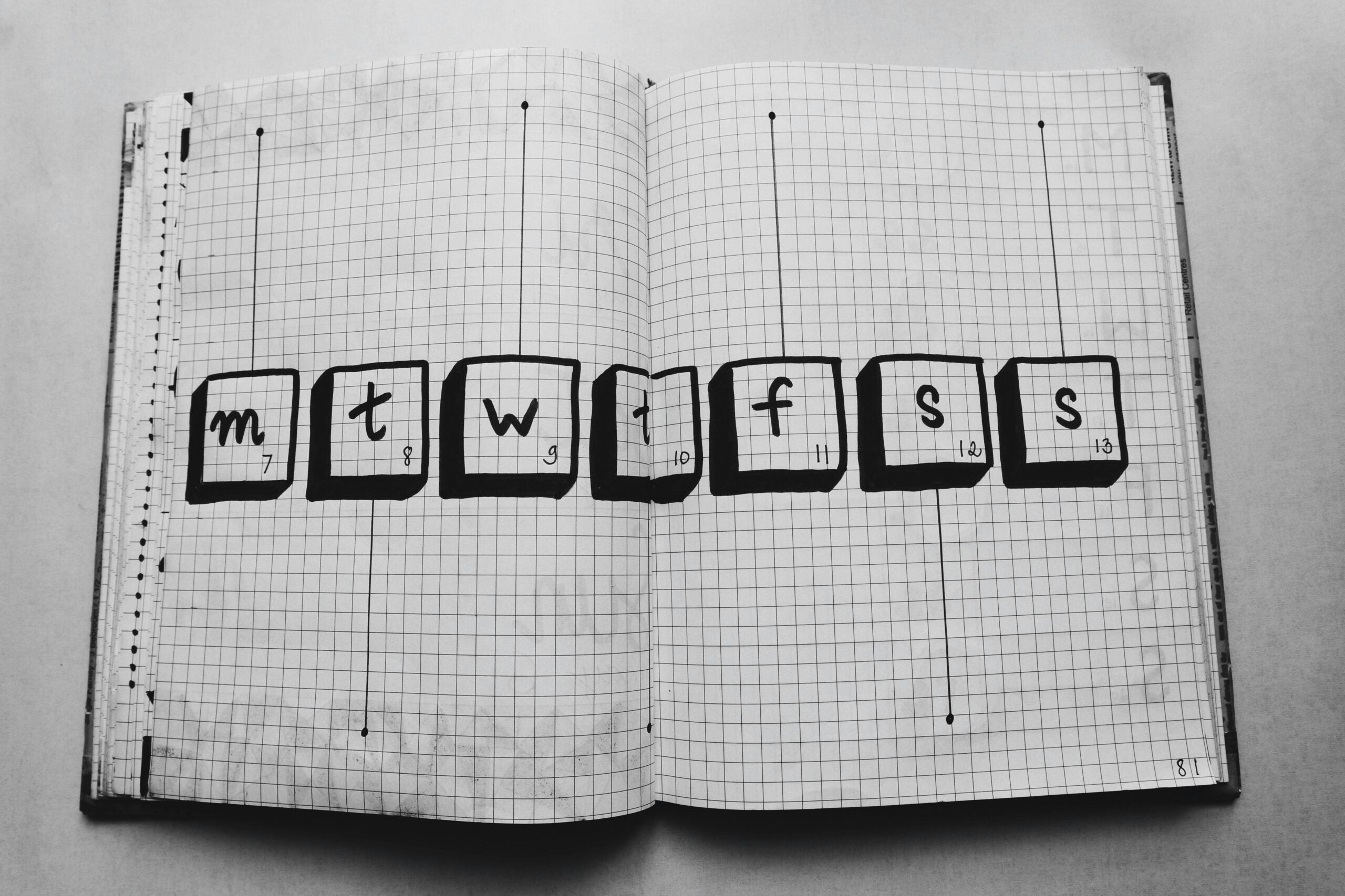 Image of open planner with the weekdays scribbled on a page.