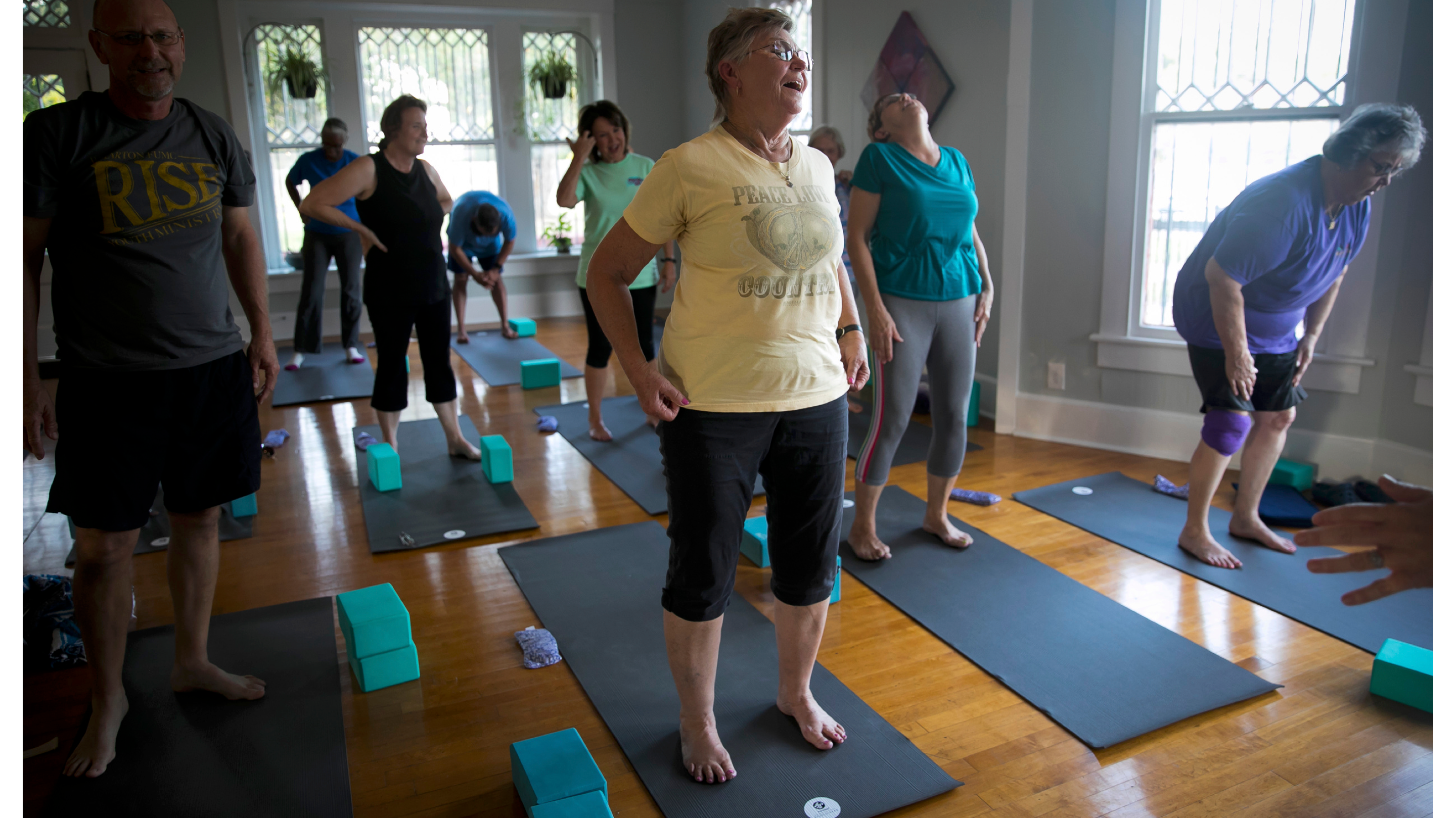 Accessible yoga class in a house in Houston