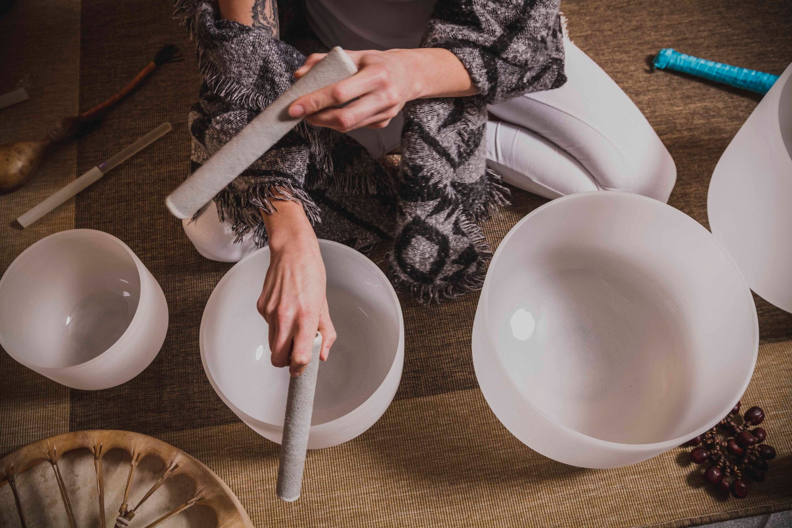 sound bath instruments including crystal singing bowls