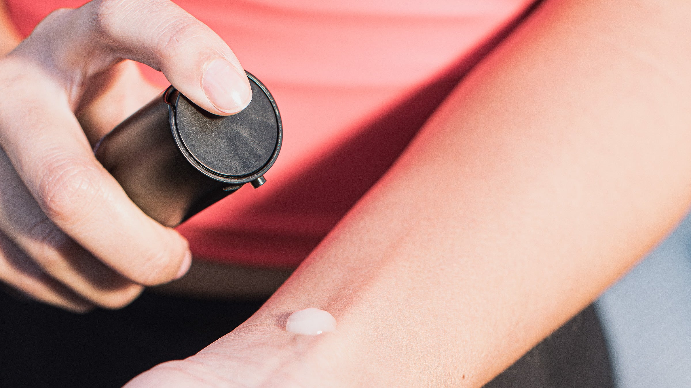 Close-up of vitamin D lotion applied on a woman's wrist